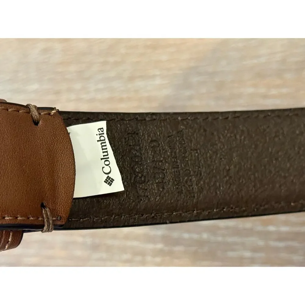 COLUMBIA Brown Leather Belt Silver Buckle fits 47-53